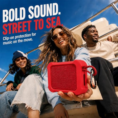 COMECASE Silicone Case for JBL Go 5 with Metal Carabiner, Red, Case Only | Thickened Edges, Inner Cushioning Ribs, Easy Button Access, Uncovered Grille and Edge Light, for Travel and Outdoor Use - color: Red