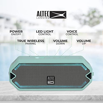 Altec Lansing - HydraJolt Wireless Bluetooth Speaker, Waterproof Portable Speakers with Built in Phone Charger and Lights, Everything Proof Outdoor, Shockproof, Snowproof, 16 Hours Playtime - color: Mint Green, style: HydraJolt