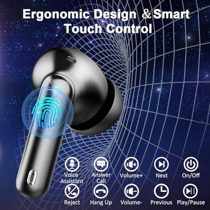 Wireless Earbuds, 2026 Bluetooth 5.4 Headphones HiFi Stereo 50H In Ear Buds | HiFi Stereo, Deep Bass with ENC Noise Cancelling Mics, IP7 Waterproof Wireless Earphones with LED Display, Fast Charging Case - color: Black