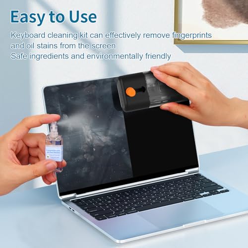 Keyboard Cleaner for Laptop, MacBook, Tablet, Multi-Function Cleaning Kit | Includes screen cleaning spray, microfiber wipe, and brush for cleaning phone, earbuds, Computer, and other tech electronics - color: Black