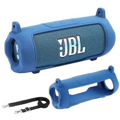 Silicone Cover Compatible with JBL Flip 7 Waterproof Portable Speaker with Shoulder Strap (Blue) - color: Blue