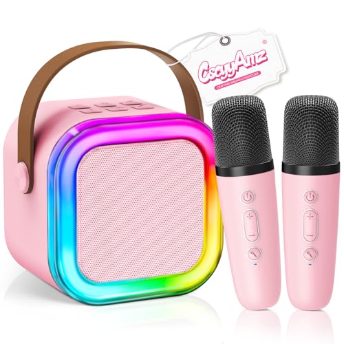 Mini Karaoke Machine for Kids Girls Boys - Birthday Gifts for Ages 4 5 6 7 8+ Year Old - Portable Bluetooth Speaker with 2 Wireless Microphone - Kids' Instrument Accessories - Pink - style: Pink