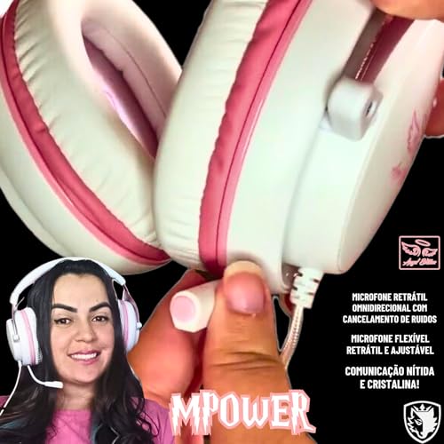 SADES MPOWER Stereo Gaming Headset for PS4, PC, Mobile, Noise Cancelling Over Ear Headphones with Retractable and Flexible Mic & Soft Memory Earmuffs for Laptop Nintendo Switch Games-Angel Edition - color: White, Light Pink