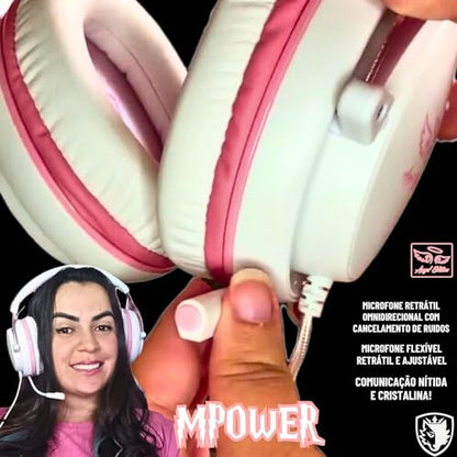SADES MPOWER Stereo Gaming Headset for PS4, PC, Mobile, Noise Cancelling Over Ear Headphones with Retractable and Flexible Mic & Soft Memory Earmuffs for Laptop Nintendo Switch Games-Angel Edition - color: White, Light Pink