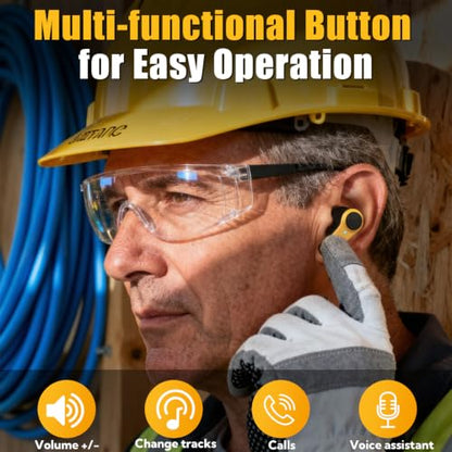 Bluetooth 6.0 Jobsite Earbuds, Heavy Duty True Wireless Ear Buds | 70H Playtime, IP56 Waterproof, 30dB SNR Noise Cancelling, ENC, Construction with 12pcs Earplugs
