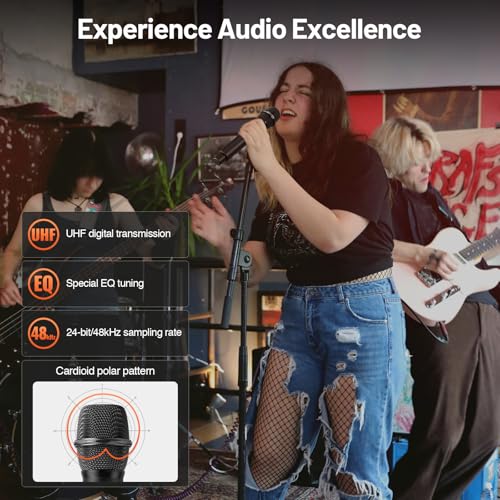 MELONARE 4x10 Freq. UHF Wireless Microphone System, 200FT Stable Signal | Cordless Handheld Mics, Microfono Inalambrico for Singing, Wedding, Karaoke, Church, DJ Events,Party MWM-41-4H - size: 4 Handheld Mics