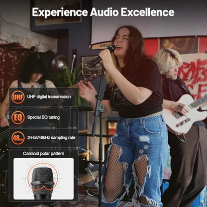 MELONARE 4x10 Freq. UHF Wireless Microphone System, 200FT Stable Signal | Cordless Handheld Mics, Microfono Inalambrico for Singing, Wedding, Karaoke, Church, DJ Events,Party MWM-41-4H - size: 4 Handheld Mics