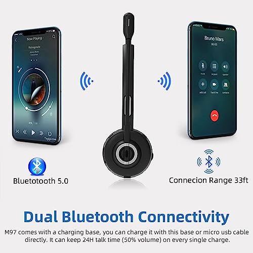 Call Center Headset, Noise Cancelling Comfort 300° Flexible Noise Cancelling Microphone, Bluetooth Headset with 10 M Wireless Range, with Magnetic Charging Base, Suitable for Office Classroom.