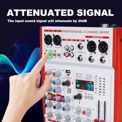 MW4 Professional 4 Channel Audio Mixer | 99 DSP Effects, +48V Phantom Power, USB Sound Console for Live Streaming, Karaoke, Studio Podcast