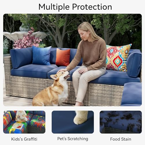 Aoxun Waterproof Cushion Covers for Outdoor Furniture 14PCS, Covers Only - color: Navy