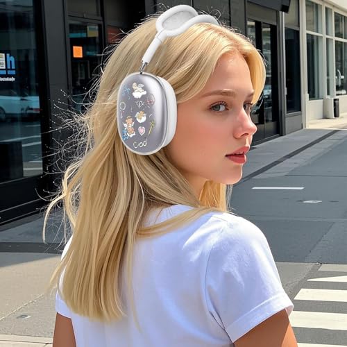 for AirPods Max Headphones Bear Ear Covers for AirPods Max 2 | Cute Clear Ear Cups Cover | White Silicone Ear Pad Case Headband Cover for Apple AirPods Max 2/1 (2026/2024/2020) - color: Bear Angel/White