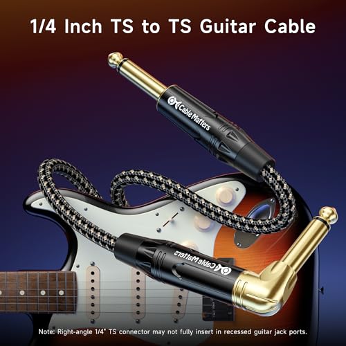 Cable Matters Braided 2-Pack 1/4 Inch TS Right Angle Electric Instrument Cable - 10 Feet Straight to Right Angle, Compatible with Guitar, Bass, Amp, Mixer, Equalizer - size: 10 ft