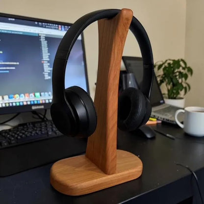 Walnut Wood Headphone Stand, Universal Wooden Headset Holder, Desktop Display Hanger for All Over-Ear Headphones, Elegant Desk Organizer for Gamers and Audiophiles