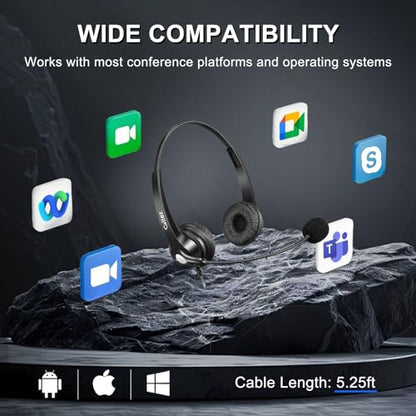 Callez Wired Computer Headset for PC Laptop Mac iPhone Samsung Zoom Teams | 3.5mm/USB-C Headset with Mic Noise Cancelling, Cell Phone Headphone for Work Call Center Home Office, in-line Controls - color: Gray