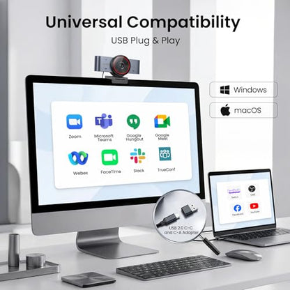 EMEET C960 Ultra 4K Webcam for Mac & PC, 1/1.5" Large Sensor, Metal Body | 0.2s Autofocus, DRC, Whiteboard Mode, Built-in Privacy Cover, 2 Mics, USB Webcam 4K for Meetings, Streaming, Content Creation - style: 4K Ultra