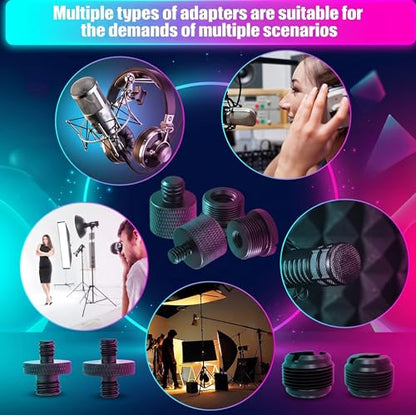 13 PCS Microphone Mount Mic Stand Adapter Parts Set - 3" Extension Tube, Aluminum Alloy 3/8 to 5/8, 1/4 to 5/8 Threaded Screw for Tripod Adapter, Shock Mount, Boom Arm, Projector, Black Anodized