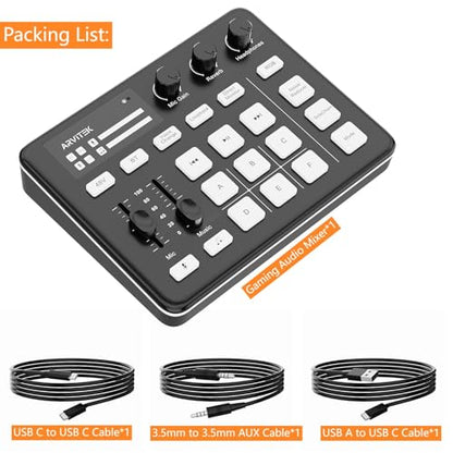 Gaming Audio Mixer for PC, Audio Interface Sound Board w/RGB Effect, Support Bluetooth, XLR/TRS Microphone, 48V Phantom Power, Voice Changer Live Streaming, Podcasting, Content Create(Not for USB Mic)