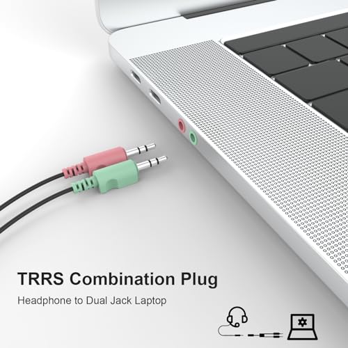 3.5mm Headphone Splitter Cable – 1 Female to 2 Male Audio Adapter for Mic & Aux, Compatible with PC, Laptop, Mac, Tablet