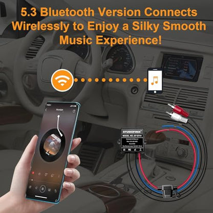 STUDIOFINIX Marine Bluetooth Receiver - IP67 Waterproof BT 5.3 Remote Wireless Connectivity, Stero Male RCA Output for Vehicle of Boat,UTV,ATV, Golf Carts,Motorcycles, Speakers