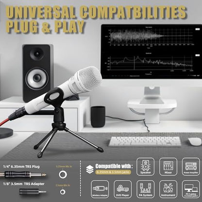 Professional Vocal Microphone for Singing, XLR Dynamic Wired Mic - color: A-White