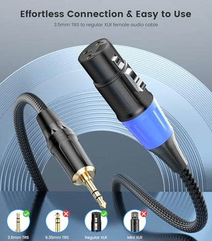 Unbalanced 3.5mm to XLR Female Microphone Cable, 3.3FT | 1/8 inch Stereo Jack Aux to Regular Female XLR Cord for Laptop, Speaker, Mixer, With Gold-Plated & Braided Design - size: 3.3 feet