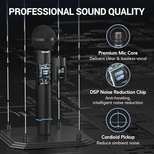 TONOR Rechargeable Wireless Microphones, Metal Bluetooth Handheld Cordless Mic System with Receiver, 2x25 UHF Professional Dynamic Mic for Karaoke, Church, Singing, Wedding, Meeting, DJ, 328ft TW720 - style: Plug-in Receiver