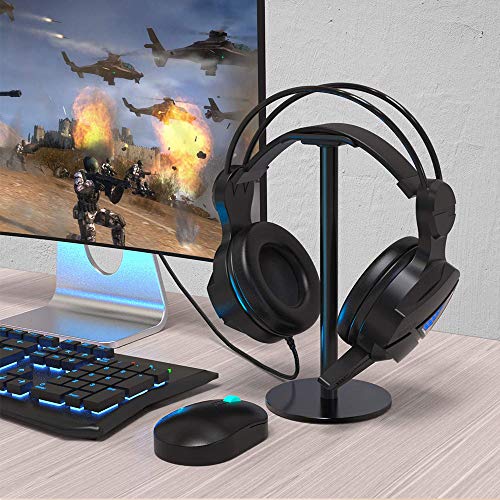 Headphone Stand Gaming Headset Holder Universal Aluminum Metal Headphone Holder Hanger with Aluminum Supporting Bar Flexible Headrest ABS Solid Base for All Headphone,Black, HSB3602 - color: Black
