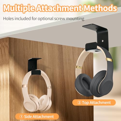 2 Pack Wall Mount Headphone Stand, Adhesive & Screw Mount Headphone Hook Holder with Rubber Pad, Universal Headset Hanger for Desk, Table Edge, Gaming Setup Accessories - size: Upgraded