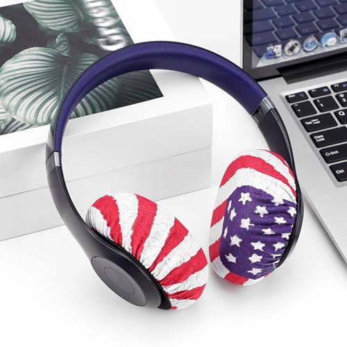 Geekria 2 Pairs Flex Fabric Headphones Ear Covers - Product Safety Certified - Washable & Stretchable Earcup Protectors for Over-Ear Headsets, Sweat Pads for Gym (M/America Flag Pattern) - color: America Flag