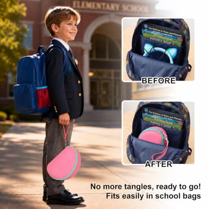 PAIYULE Kids Headphone Case for Riwbox CT-7S/CT-7, for iClever IC-HS01 | Headphone case for kids, hard EVA shell, mesh pocket, fits cat-ear over-ear models, red, school and travel, box only, Pink - color: Pink