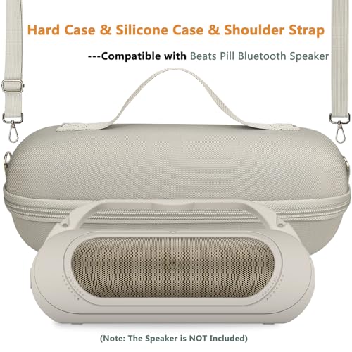 Protective Case for Beats Pill Bluetooth Speaker with Handle | Silicone Cover and Hard Carrying Case for Beats Pill Speaker Accessories with Shoulder Strap (Light Gray) - color: Light Gray