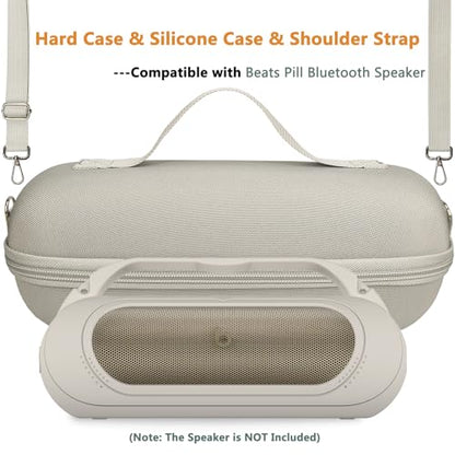 Protective Case for Beats Pill Bluetooth Speaker with Handle | Silicone Cover and Hard Carrying Case for Beats Pill Speaker Accessories with Shoulder Strap (Light Gray) - color: Light Gray