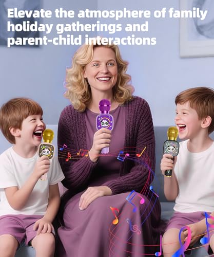 Kids Karaoke Microphone Mini, Bluetooth Voice Changer Toy Ages 3-12, black | LED Party Lights, Rechargeable Portable, Long Playtime, Duets, BT 5.3, Christmas Birthday Gifts for Toddler Boys & Girls - color: black - 1