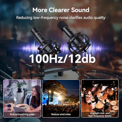 SVBONY SVMic M1 2-Pack Condenser Mic with Low Cut/-10dB Pad for Bass | 22mm Gold Instrumental Mic, Supports XY and AB Stereo Configurations, Shock Mount, T-Bar & Case