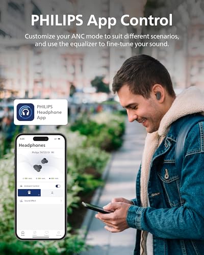 PHILIPS TAT3519 Wireless Earbuds,True Wireless Headphones with Noise Canceling Pro,Dynamic Bass,Clear Call,24 H Battery Life,Fast Charging,Bluetooth 5.3,IPX4,App/Touch Control,Black - size: With tips, style: T3519|Durable playtime