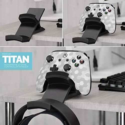 BRAINWAVZ The Titan - Desktop Gamepad Controller & Headphone Hanger Holder - Designed for Xbox ONE, PS4, PS3, Dualshock, Switch, PC, Steelseries, Steam & More, Reduce Clutter, Black - color: Titan - Controller & Headphone Mount