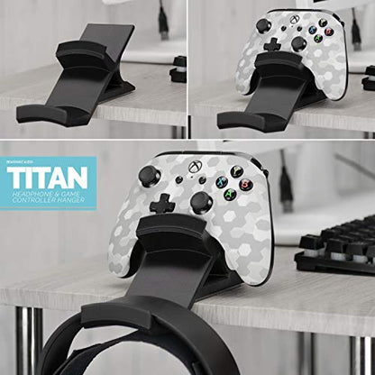 BRAINWAVZ The Titan - Desktop Gamepad Controller & Headphone Hanger Holder - Designed for Xbox ONE, PS4, PS3, Dualshock, Switch, PC, Steelseries, Steam & More, Reduce Clutter, Black - color: Titan - Controller & Headphone Mount