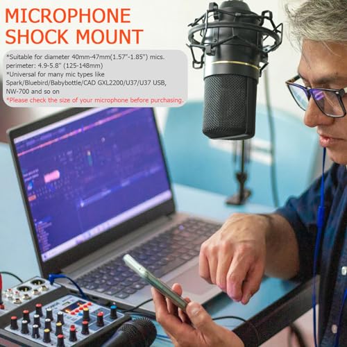 Microphone Shock Mount, Metal Mic Holder Clip for 1.65-1.85"(42-47mm) Diameter Condenser Mics Reduce Vibration Noise and Improve Recording Quality for Bluebird Baby Bottle CAD U37 GXL2200
