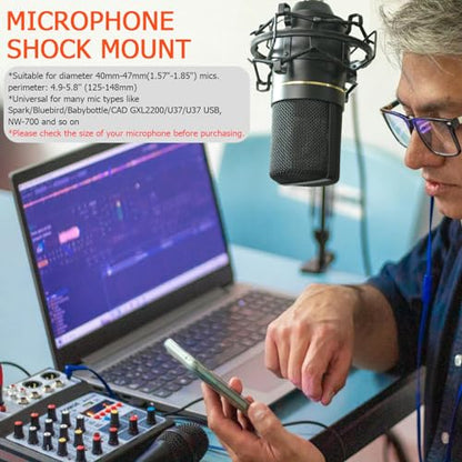 Microphone Shock Mount, Metal Mic Holder Clip for 1.65-1.85"(42-47mm) Diameter Condenser Mics Reduce Vibration Noise and Improve Recording Quality for Bluebird Baby Bottle CAD U37 GXL2200
