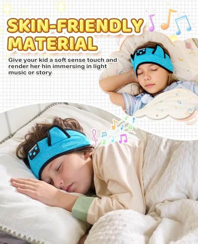 KIDSBAND Kids Headphones, Toddler/Baby Bluetooth Headband, Wireless Sleep Headphones for Kids with Wired Playback 3.5 MM Jack for Teens/Boys/Girls/School/Kindle/Airplane Travel/Plane/Tablet - color: LightBlue