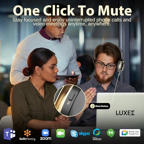 LUXEE Bluetooth Wireless Headset with Microphone for Work - Single Ear Computer Headset with USB Dongle & Charging Base, Noise Canceling Office Headset for Laptop, Zoom, Audifonos con Microfono