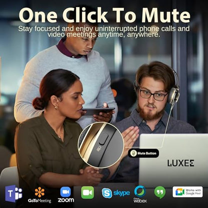 LUXEE Bluetooth Wireless Headset with Microphone for Work - Single Ear Computer Headset with USB Dongle & Charging Base, Noise Canceling Office Headset for Laptop, Zoom, Audifonos con Microfono