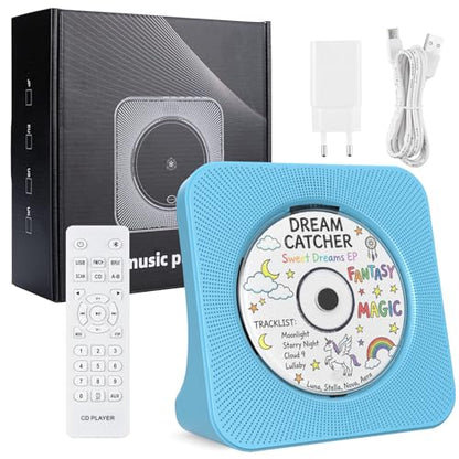 Gueray Portable CD Player with Bluetooth, CD Player with Speaker for Home | Plug-in desktop use,2-way Bluetooth mode, 3W speakers, FM radio, sleep timer, A-B repeat,USB/AUX - color: Blue