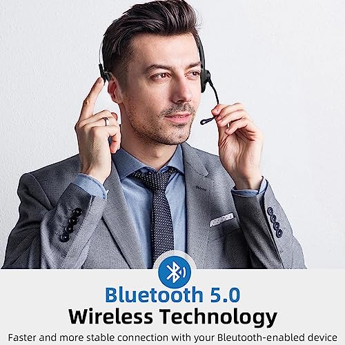 Call Center Headset, Noise Cancelling Comfort 300° Flexible Noise Cancelling Microphone, Bluetooth Headset with 10 M Wireless Range, with Magnetic Charging Base, Suitable for Office Classroom.