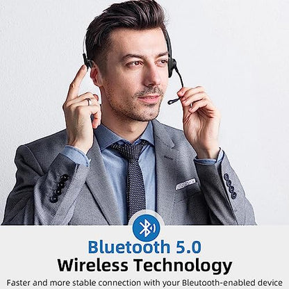 Call Center Headset, Noise Cancelling Comfort 300° Flexible Noise Cancelling Microphone, Bluetooth Headset with 10 M Wireless Range, with Magnetic Charging Base, Suitable for Office Classroom.