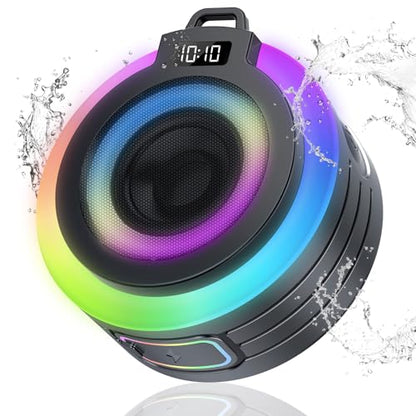 Bluetooth Shower Speaker Stereo Sound with Suction Cup, Built-in Mic | Portable Bluetooth Speaker with Lanyard, IPX7 Waterproof Wireless Speakers Bluetooth 5.4 for Bathroom/Party/Beach/Gift, Black