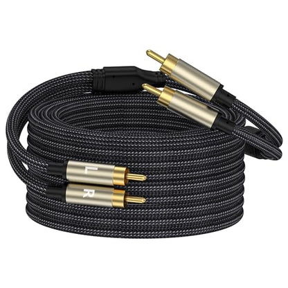 RCA Cable, 2RCA Male to 2RCA Male Stereo Audio Cable Gold Plated Car Audio Subwoofer Adapter Dual Shielded Red and White Cord for Home Theater Amplifier Hi-Fi System Car Audio Speaker-16FT