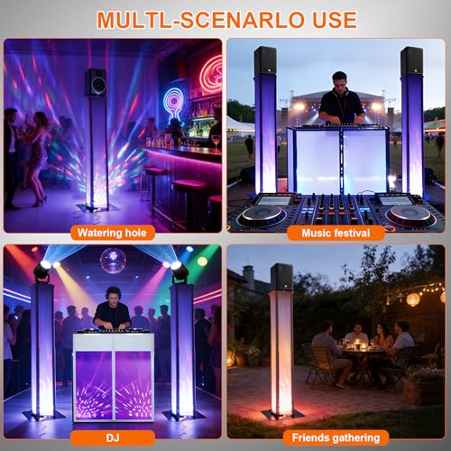 Adjustable Moving Head Light Totem Stands. Totem Light Stand, Adjustable 38.58-68.8 in, Black/White Scrims, Carry Bags, 35mm Speaker Mount, for for DJs & Event Lighting (1, Black) - color: Black