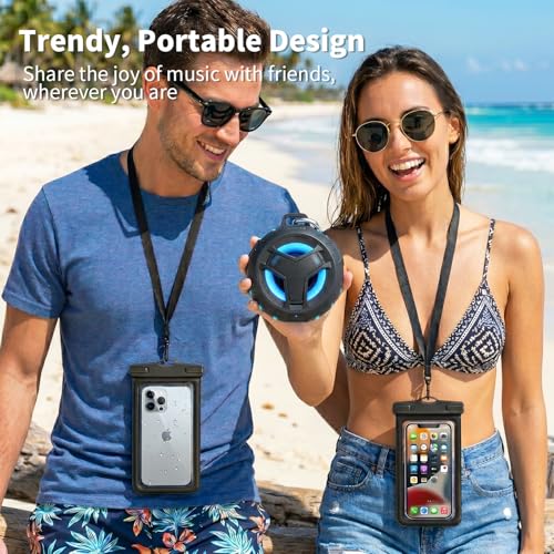 EBODA Bluetooth Shower Speaker with Waterproof Phone Pouch, Gifts for Men | Rugged & Ready for Any Wet Adventure, Stuff for Boat, Travel, Beach, Cruise Essentials, Touch Screen, Lanyard Included - color: Black+Black