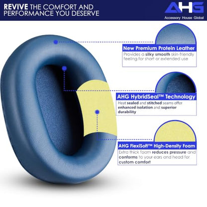 AHG Accessory House Global Premium Replacement Ear Pads Compatible with Sony WH-CH720N / WH-CH710N Headphones Premium Protein Leather Ear Cushions, Easy DIY Fit, Soft High-Density Foam (Blue) - color: Blue